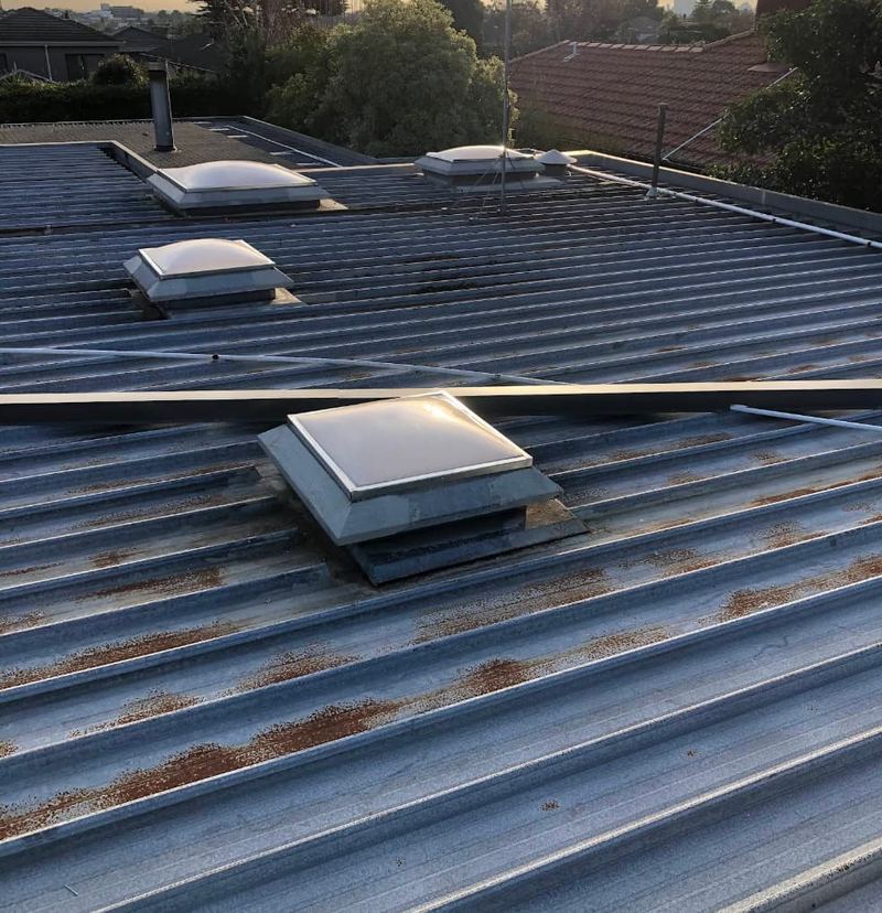 Multiple skylights on metal roof Melbourne